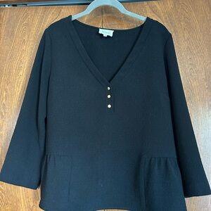 Sezane Black V-Neck Tunic with Gold Buttons